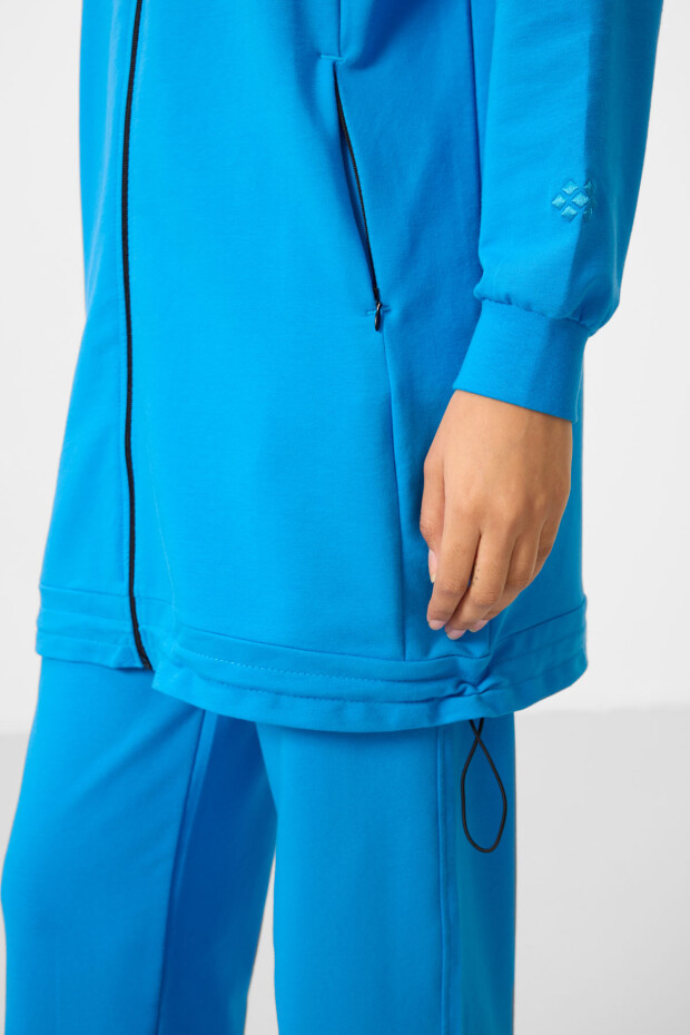 Mavi Dik Yaka Fermuarlı Pamuklu Kadın Eşofman Tunik Takım - 95346 - 5