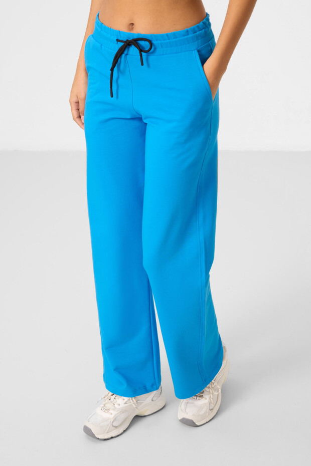 Mavi Dik Yaka Fermuarlı Pamuklu Kadın Eşofman Tunik Takım - 95346 - 7