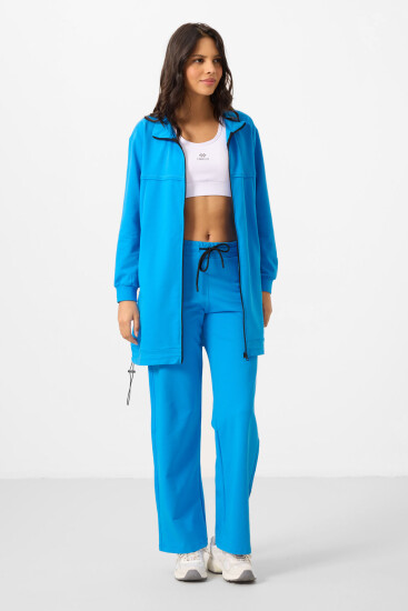 Mavi Dik Yaka Fermuarlı Pamuklu Kadın Eşofman Tunik Takım - 95346 - TOMMYLIFE