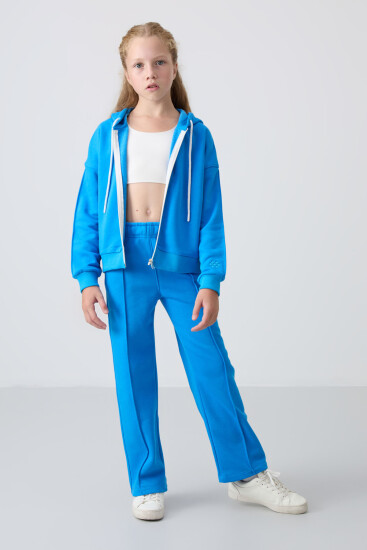 Mavi Pamuklu İçi Tüylü Yumuşak Dokulu Standart Fit Nakışlı Kız Çocuk Eşofman Takım - 75161 - TOMMYLIFE (1)
