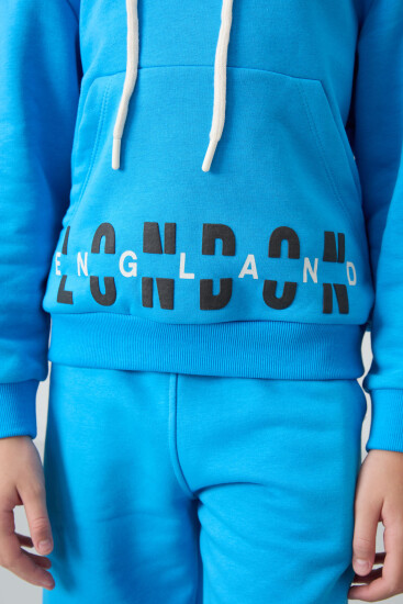 Mavi Pamuklu İçi Tüylü Yumuşak Dokulu Oversize Baskılı Kız Çocuk Eşofman Takım - 75147 - TOMMYLIFE (1)