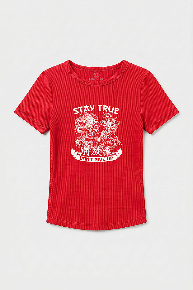 Nar Çiçeği Standart Fit Baskılı Kısa Kollu Kadın T-Shirt - 97201 - 1