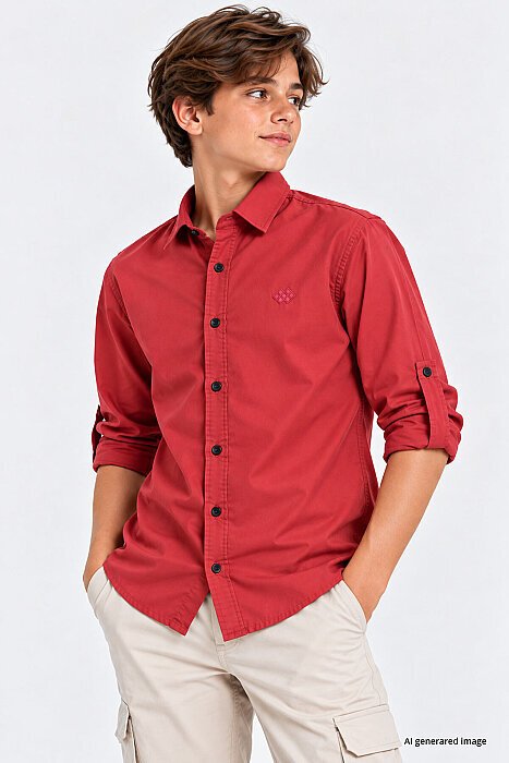 Nar Çiçeği Standart Kalıp Uzun Kollu Erkek Çocuk Gömlek - 11064 