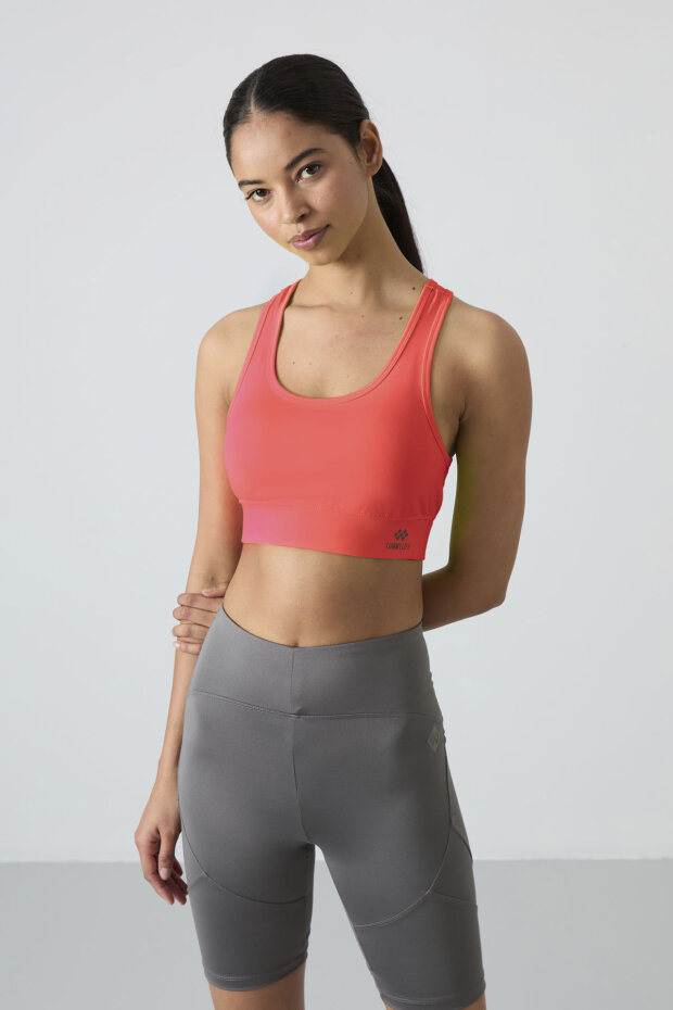 Neon Pembe Sırt Detaylı Dar Kalıp U Yaka Kadın Spor Büstiyer - 97120 - 1