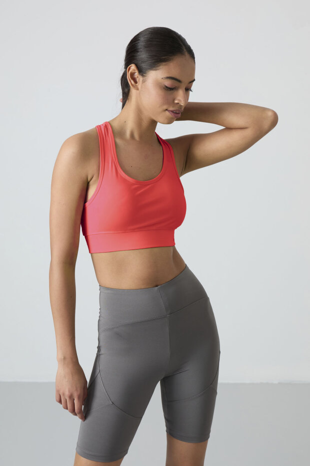 Neon Pembe Sırt Detaylı Dar Kalıp U Yaka Kadın Spor Büstiyer - 97120 - 4