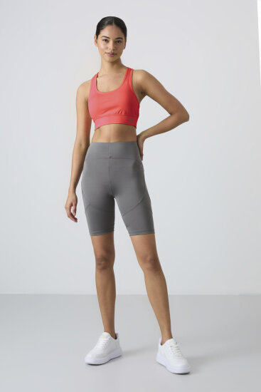 Neon Pembe Sırt Detaylı Dar Kalıp U Yaka Kadın Spor Büstiyer - 97120 - TOMMYLIFE (1)