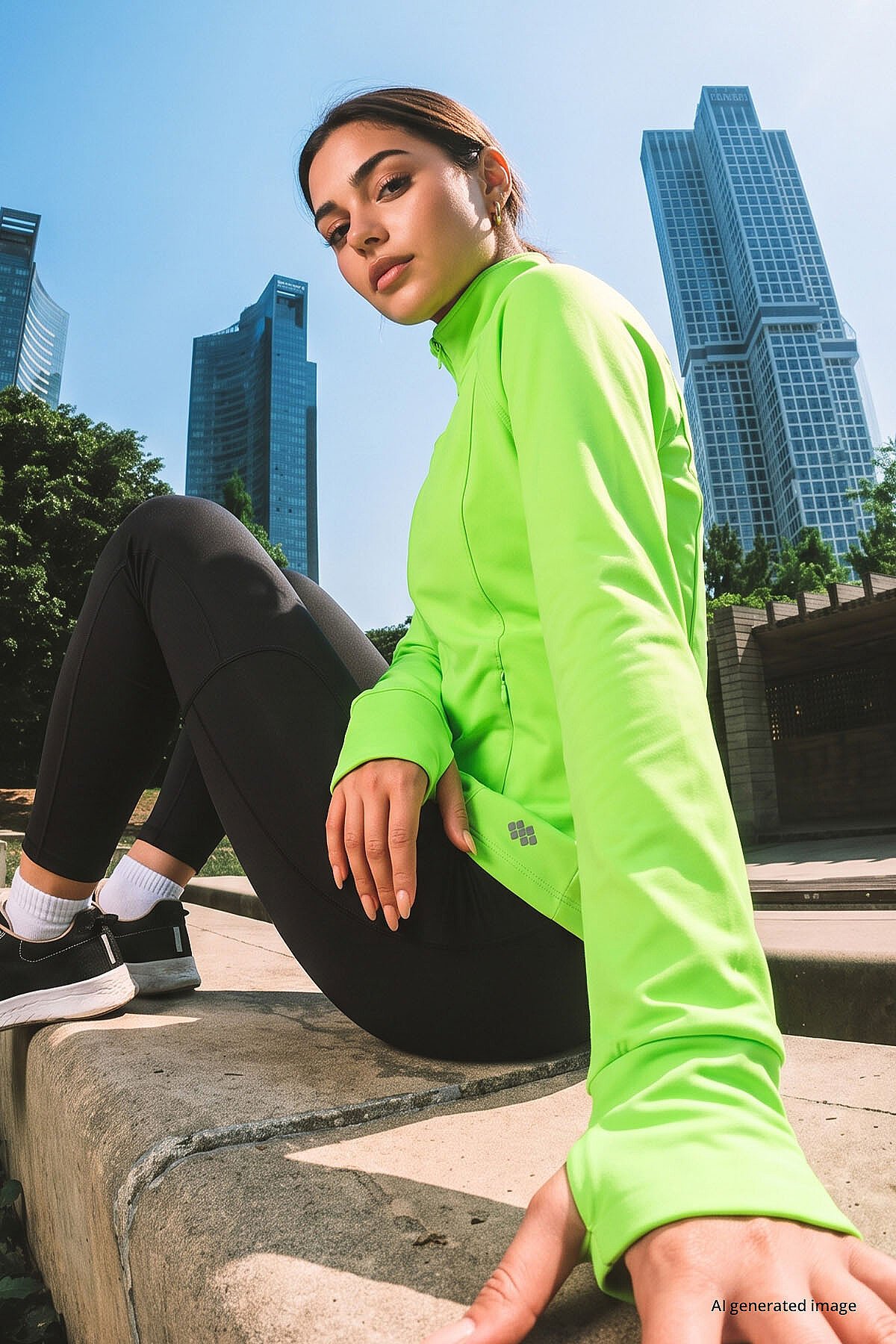 Neon Sarı Fermuarlı Dik Yaka Basic Rahat Form Kadın Koşu Ceketi - 97310 - TOMMYLIFE