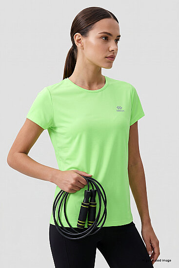 Neon Yeşil Basic Kısa Kol Standart Kalıp O Yaka Kadın T-Shirt - 97144 