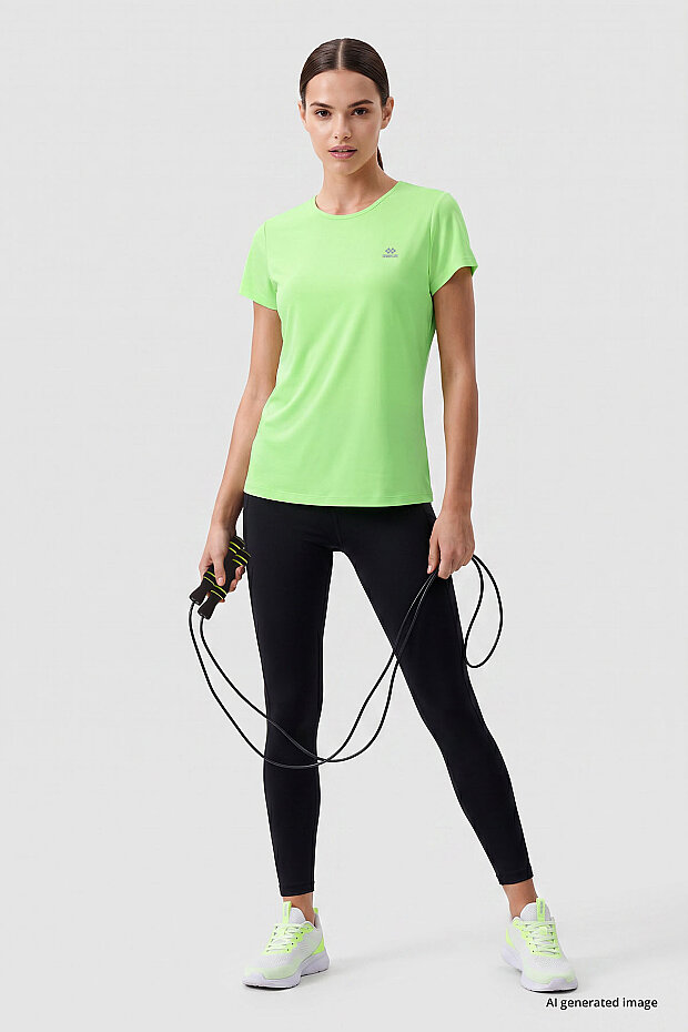 Neon Yeşil Basic Kısa Kol Standart Kalıp O Yaka Kadın T-Shirt - 97144 - 3