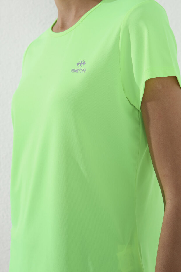 Neon Yeşil Basic Kısa Kol Standart Kalıp O Yaka Kadın T-Shirt - 97144 - 5