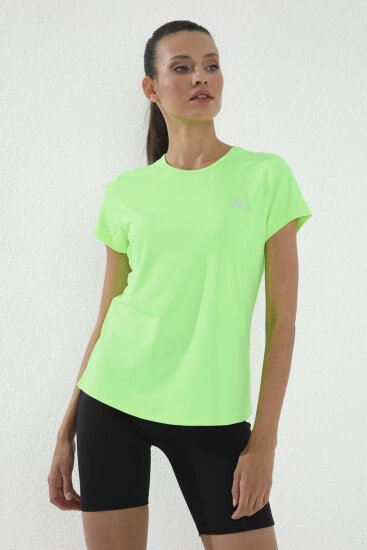 Neon Yeşil Basic Kısa Kol Standart Kalıp O Yaka Kadın T-Shirt - 97144 