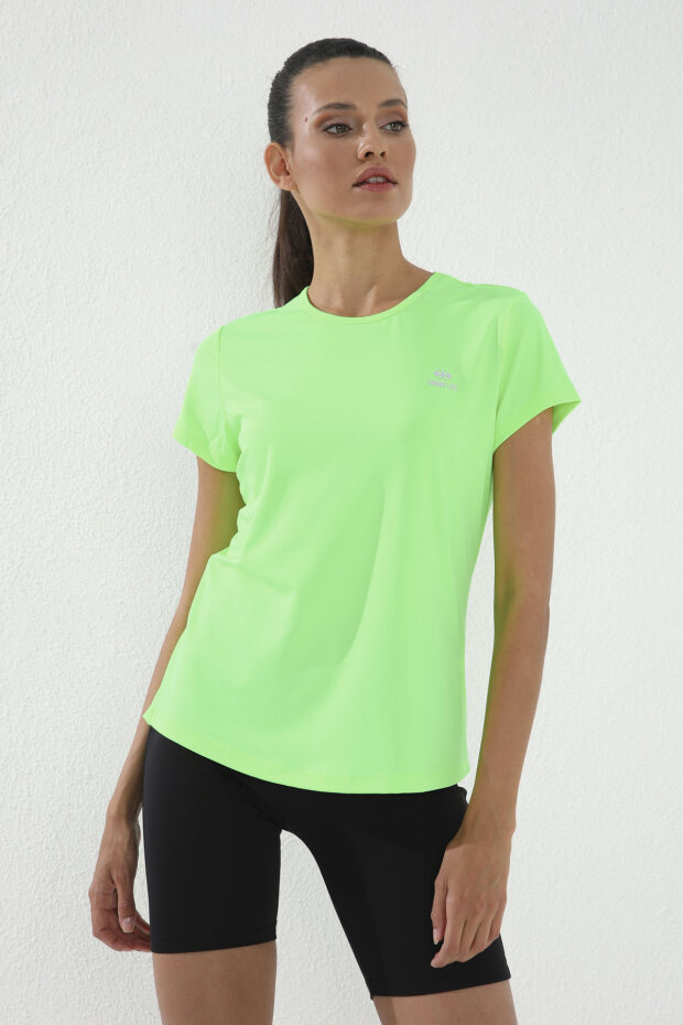 Neon Yeşil Basic Kısa Kol Standart Kalıp O Yaka Kadın T-Shirt - 97144 - 1