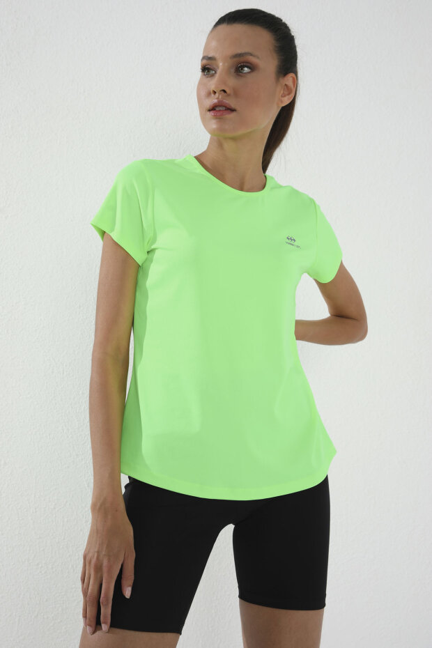Neon Yeşil Basic Kısa Kol Standart Kalıp O Yaka Kadın T-Shirt - 97144 - 3
