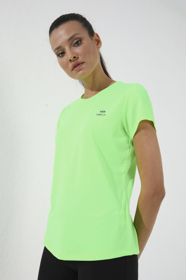 Neon Yeşil Basic Kısa Kol Standart Kalıp O Yaka Kadın T-Shirt - 97144 - 4