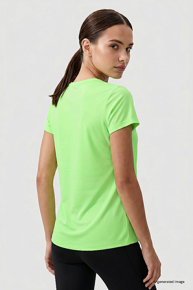 Neon Yeşil Basic Kısa Kol Standart Kalıp O Yaka Kadın T-Shirt - 97144 - 5