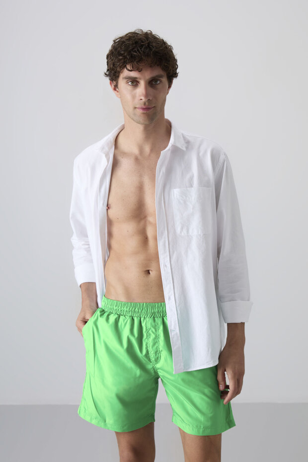 Neon Yeşil Hızlı Kuruyan Standart Fit Erkek Deniz Şortu - 81237 - 3