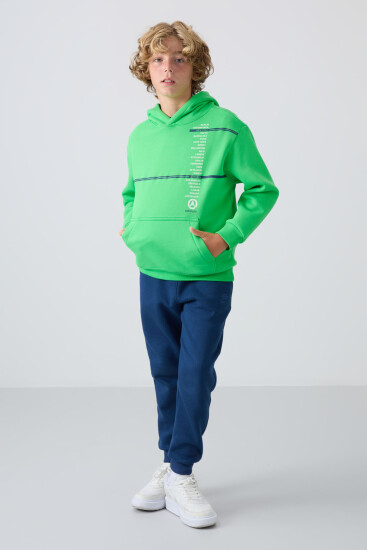 Neon Yeşil Pamuklu Kalın İçi Tüylü Standart Fit Baskılı Erkek Çocuk Sweatshirt - 11239 - TOMMYLIFE (1)