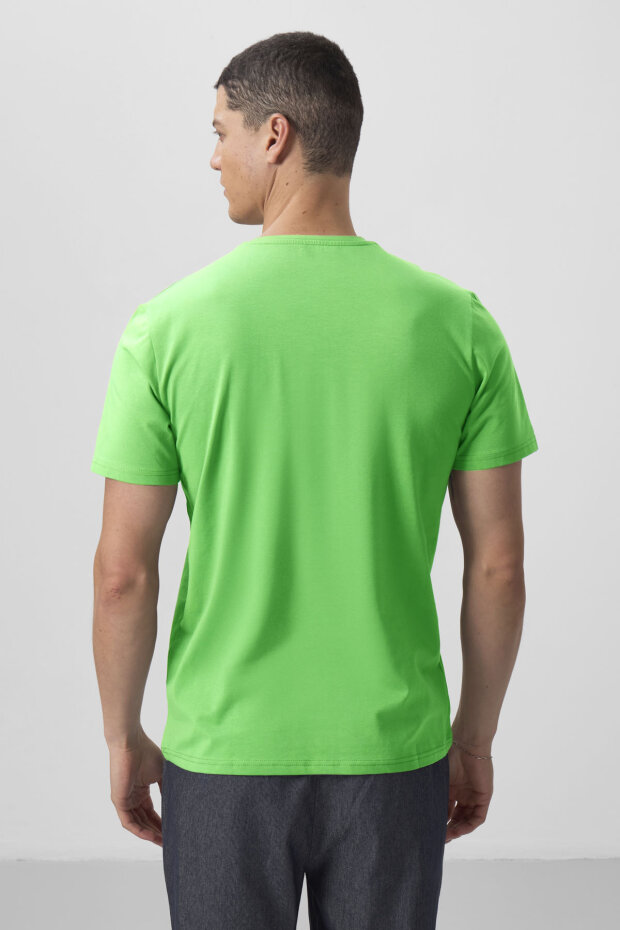 Neon Yeşil Basic Kısa Kol Standart Kalıp V Yaka Erkek T-Shirt - 87912 - 5