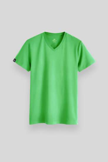 Neon Yeşil Basic Kısa Kol Standart Kalıp V Yaka Erkek T-Shirt - 87912 