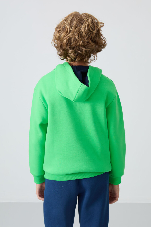 Neon Yeşil Pamuklu Kalın İçi Tüylü Standart Fit Baskılı Erkek Çocuk Sweatshirt - 11239 - 5