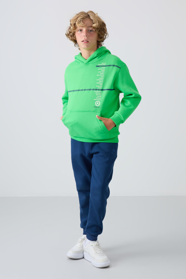 Neon Yeşil Pamuklu Kalın İçi Tüylü Standart Fit Baskılı Erkek Çocuk Sweatshirt - 11239 - 2