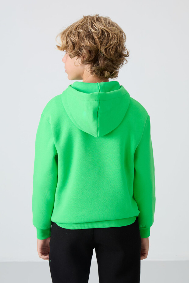 Neon Yeşil Pamuklu Kalın İçi Tüylü Standart Fit Nakışlı Erkek Çocuk Sweatshirt - 11244 - 5