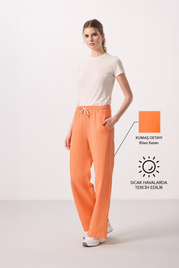 Oranj Keten Geniş Paça Rahat Form Kadın Palazzo Pantolon - 94675 