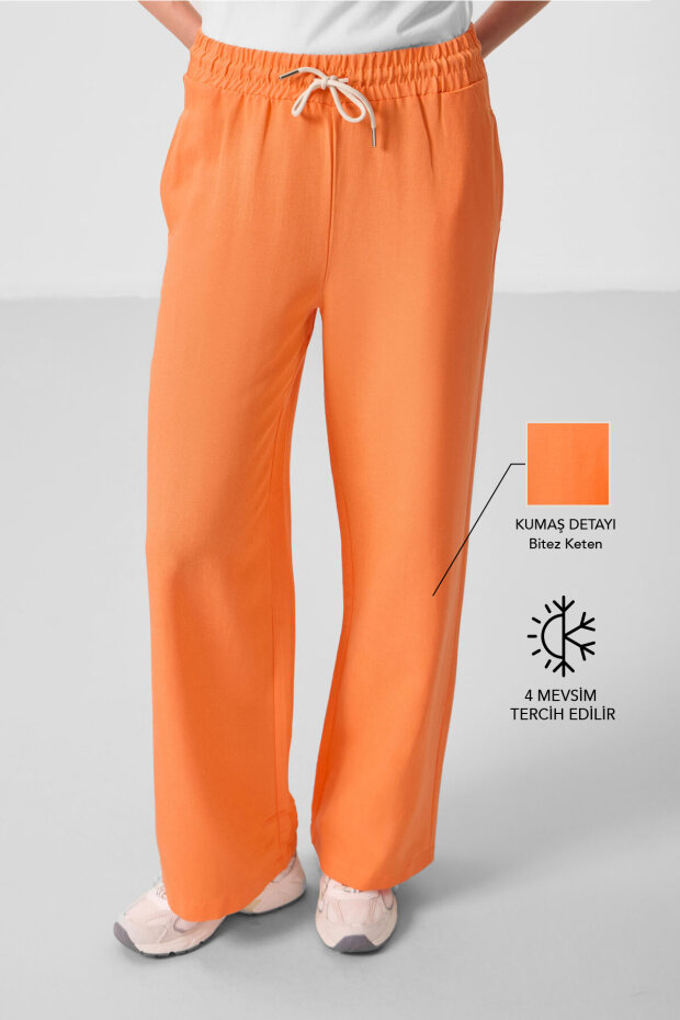 Oranj Keten Geniş Paça Rahat Form Kadın Palazzo Pantolon - 94675 - 1
