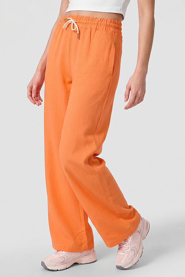 Oranj Keten Geniş Paça Rahat Form Kadın Palazzo Pantolon - 94675 - 4