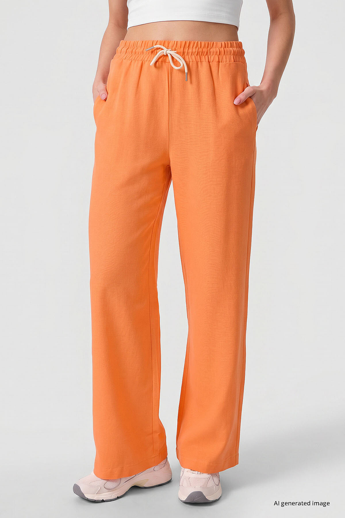 Oranj Keten Geniş Paça Rahat Form Kadın Palazzo Pantolon - 94675 - TOMMYLIFE (1)