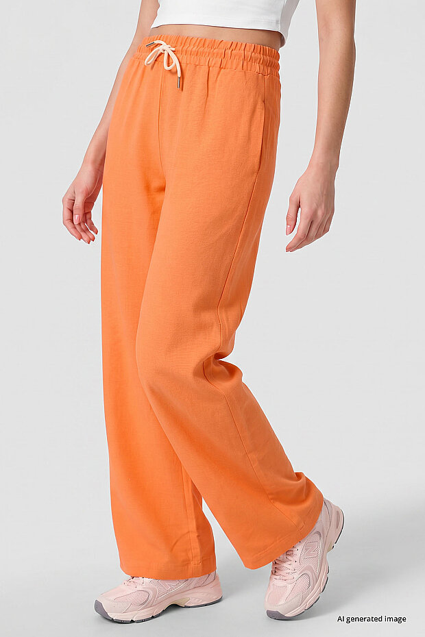 Oranj Keten Geniş Paça Rahat Form Kadın Palazzo Pantolon - 94675 - 3