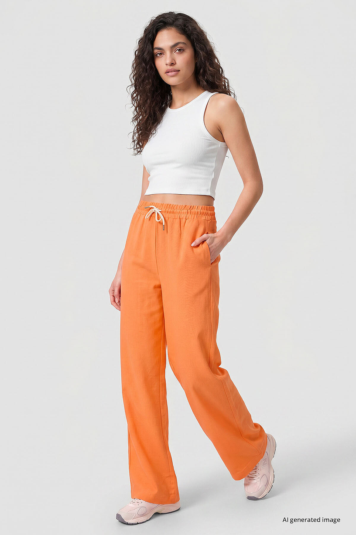 Oranj Keten Geniş Paça Rahat Form Kadın Palazzo Pantolon - 94675 - TOMMYLIFE
