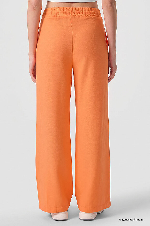 Oranj Keten Geniş Paça Rahat Form Kadın Palazzo Pantolon - 94675 - 5