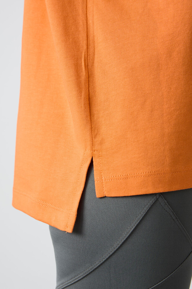 Oranj Penye Modal Yumuşak Tuşeli Oversize Fit Basic Kadın T-Shirt- 97285 - 5