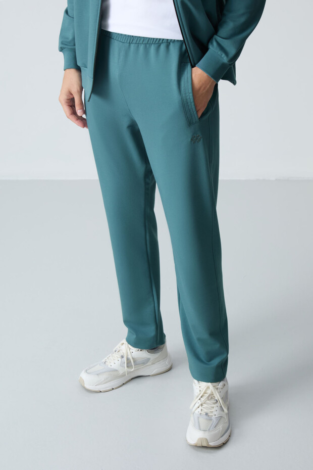 Orman Yeşili Pamuklu Kalın Yumuşak Dokulu Comfort Fit Basic Erkek Eşofman Takım - 85260 - 4