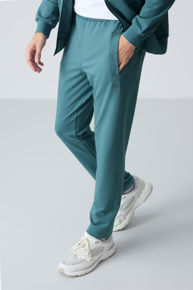 Orman Yeşili Pamuklu Kalın Yumuşak Dokulu Comfort Fit Basic Erkek Eşofman Takım - 85260 - 6