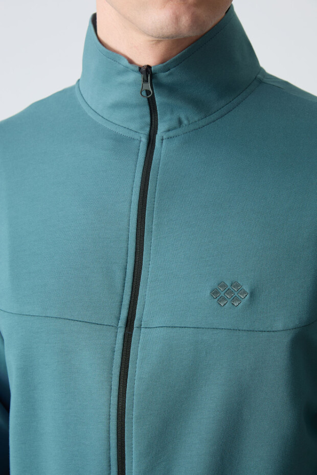 Orman Yeşili Pamuklu Kalın Yumuşak Dokulu Comfort Fit Basic Erkek Eşofman Takım - 85260 - 5