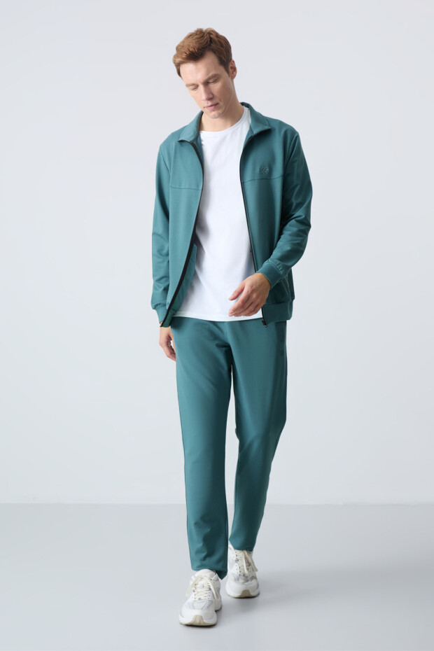 Orman Yeşili Pamuklu Kalın Yumuşak Dokulu Comfort Fit Basic Erkek Eşofman Takım - 85260 - 7