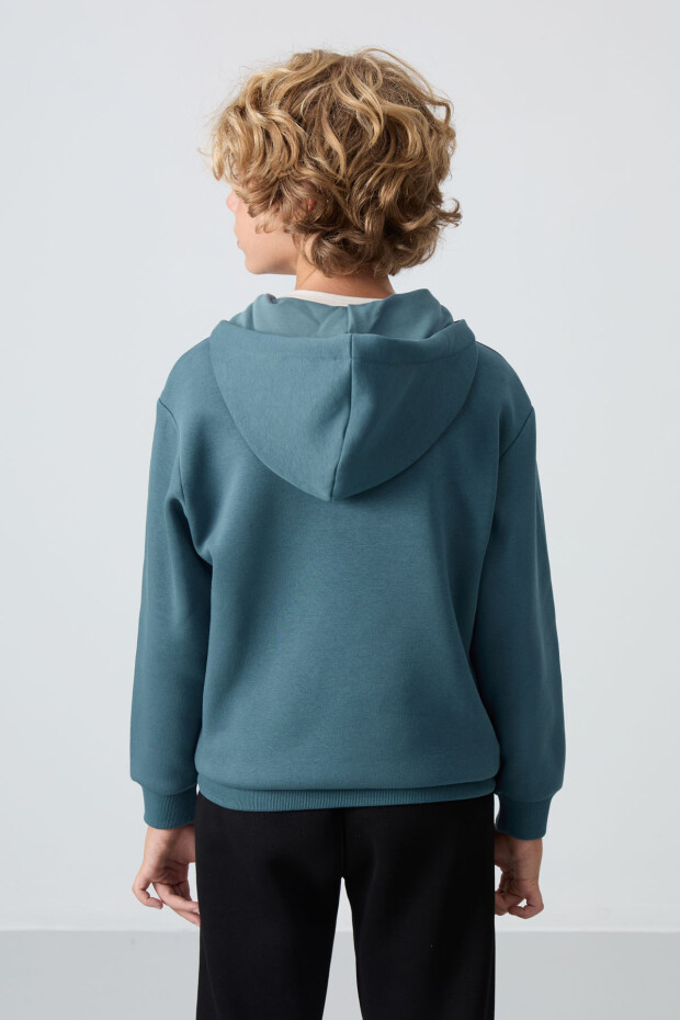 Orman Yeşil Pamuklu Kalın İçi Tüylü Standart Fit Nakışlı Erkek Çocuk Sweatshirt - 11244 - 5