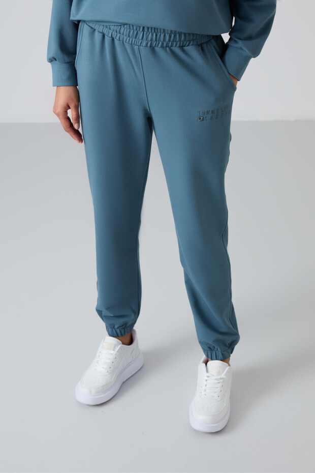 Orman Yeşili Basic Pamuklu O Yaka Oversize Lastik Paça Kadın Eşofman Takım - 95287 - 6