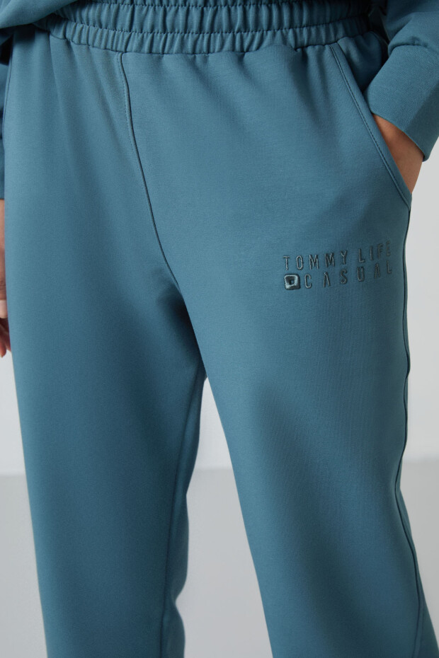 Orman Yeşili Basic Pamuklu O Yaka Oversize Lastik Paça Kadın Eşofman Takım - 95287 - 5