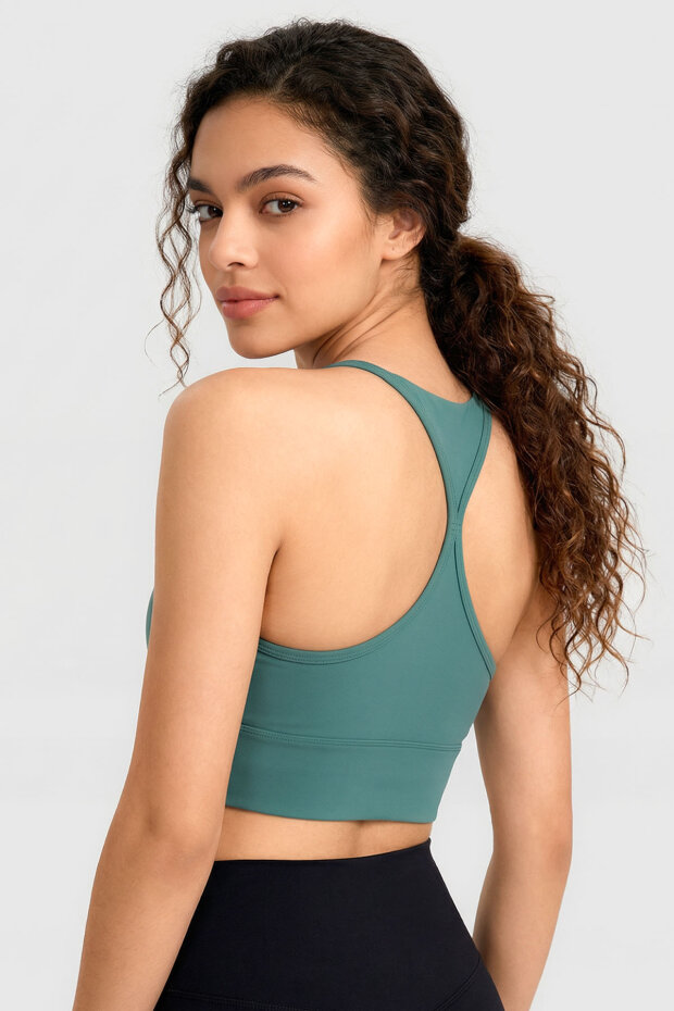 Orman Yeşili Standart Fit Baskılı Sırt Detaylı Kadın Spor Büstiyer - 97300 - 5