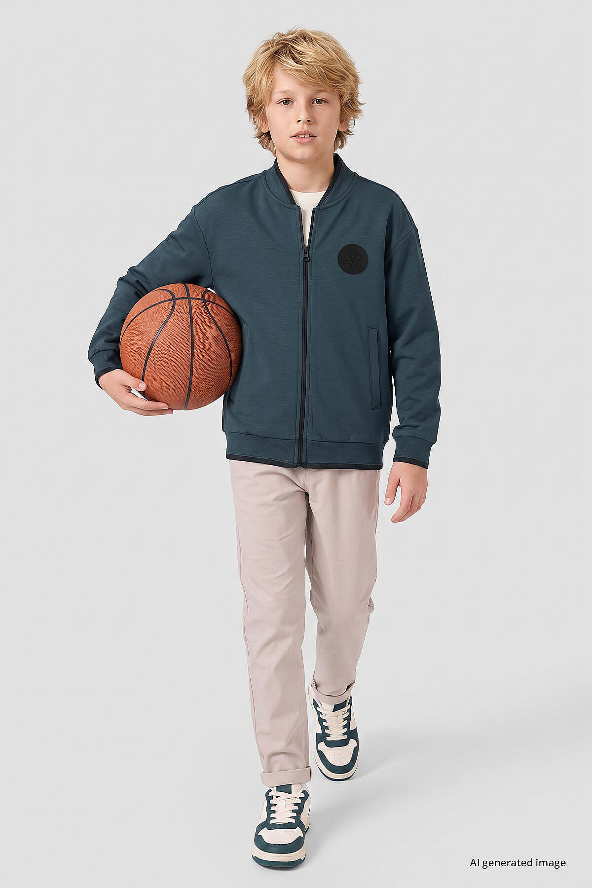 Orman Yeşili Standart Fit Kolej Yaka Fermuarlı Basic Erkek Çocuk Ceket - 11326 - TOMMYLIFE (1)