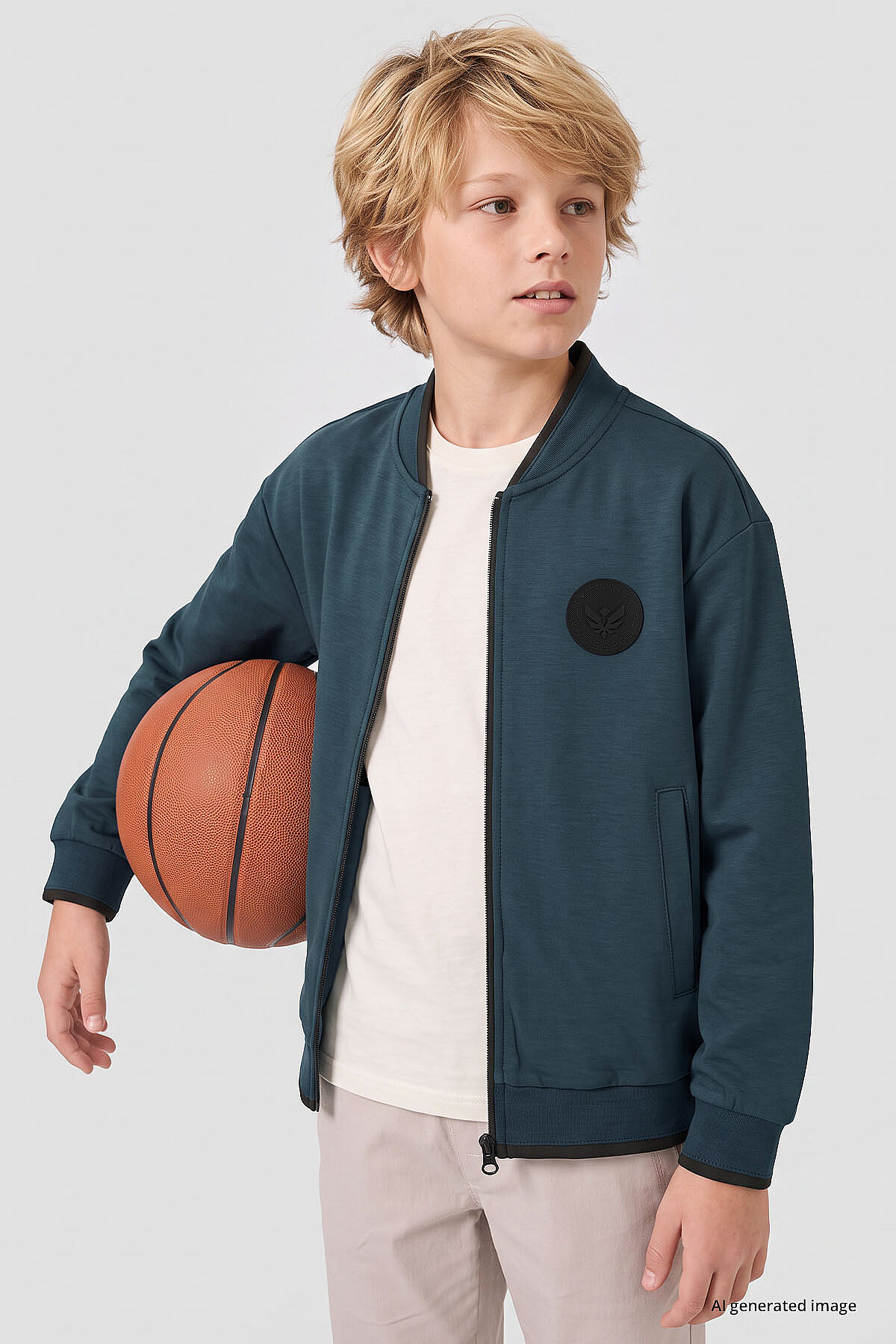 Orman Yeşili Standart Fit Kolej Yaka Fermuarlı Basic Erkek Çocuk Ceket - 11326 - TOMMYLIFE