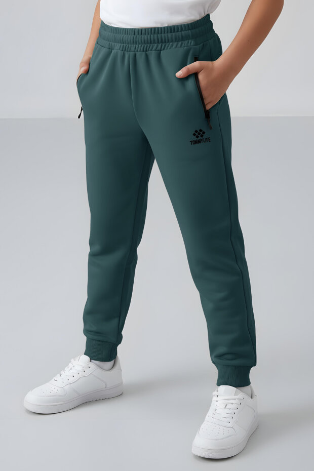 Orman Yeşili Fermuarlı Standart Fit Erkek Çocuk Eşofman Alt - 64042 - 3