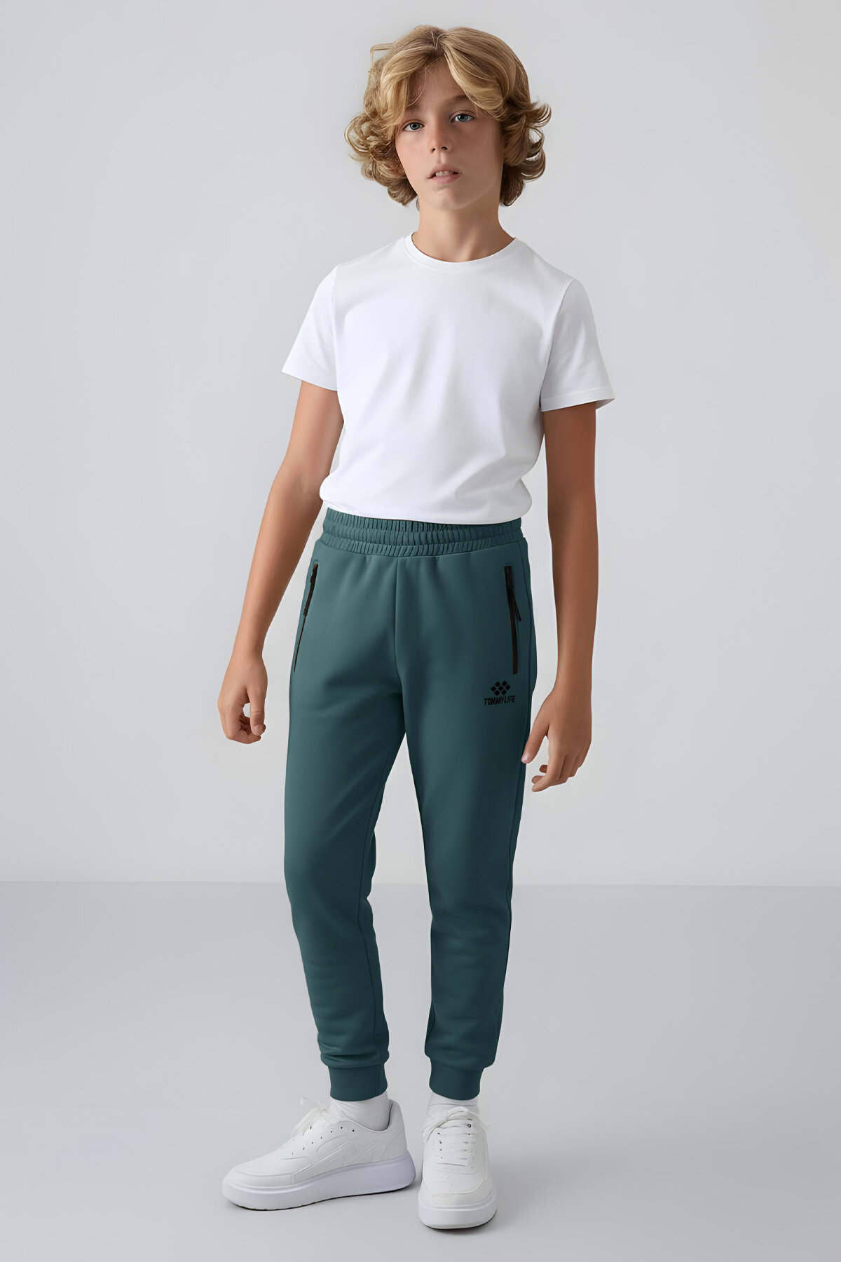 Orman Yeşili Fermuarlı Standart Fit Erkek Çocuk Eşofman Alt - 64042 - TOMMYLIFE (1)