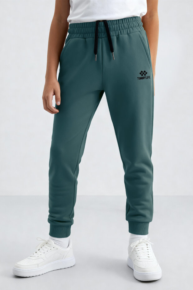 Orman Yeşili Standart Fit Manşetli İnce Erkek Çocuk Eşofman Alt - 11062 - 3