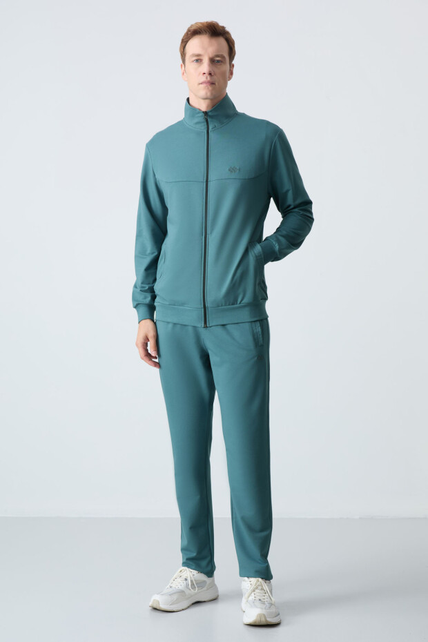 Orman Yeşili Pamuklu Kalın Yumuşak Dokulu Comfort Fit Basic Erkek Eşofman Takım - 85260 - 2
