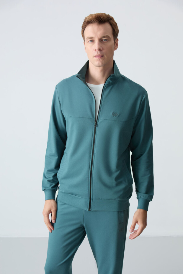 Orman Yeşili Pamuklu Kalın Yumuşak Dokulu Comfort Fit Basic Erkek Eşofman Takım - 85260 - 3