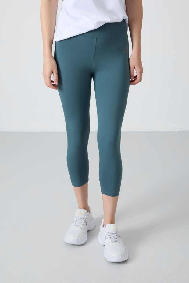Orman Yeşili Yüksek Bel Slim Fit Dar Paça Kadın Kapri Tayt - 93097 - 4